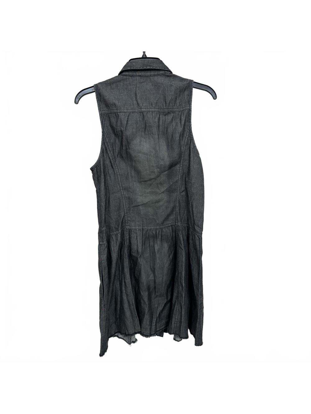 Free People Black Wash Denim Distressed Mini Sleeveless Button Up Dress Medium - Picture 4 of 8